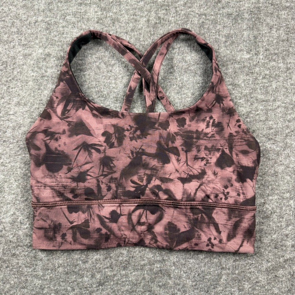 Lululemon Sports Bra Women 4 Black Floral Energy Strappy Cross Back Yoga Workout